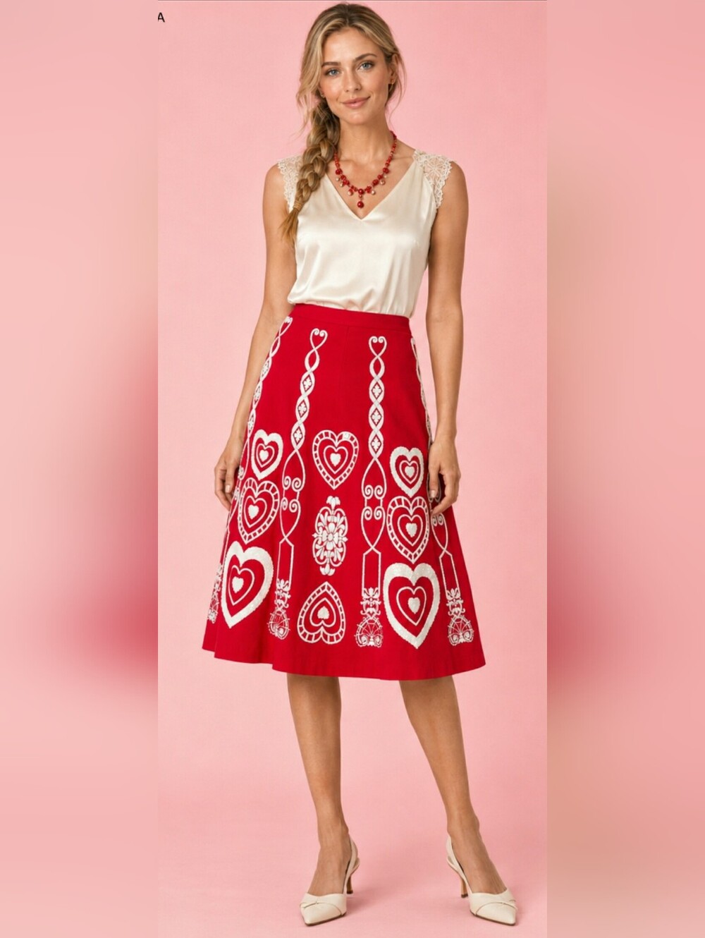 Cadi and Blue NWT lined Skirt,sequined and beaded, size 2,Red/white
